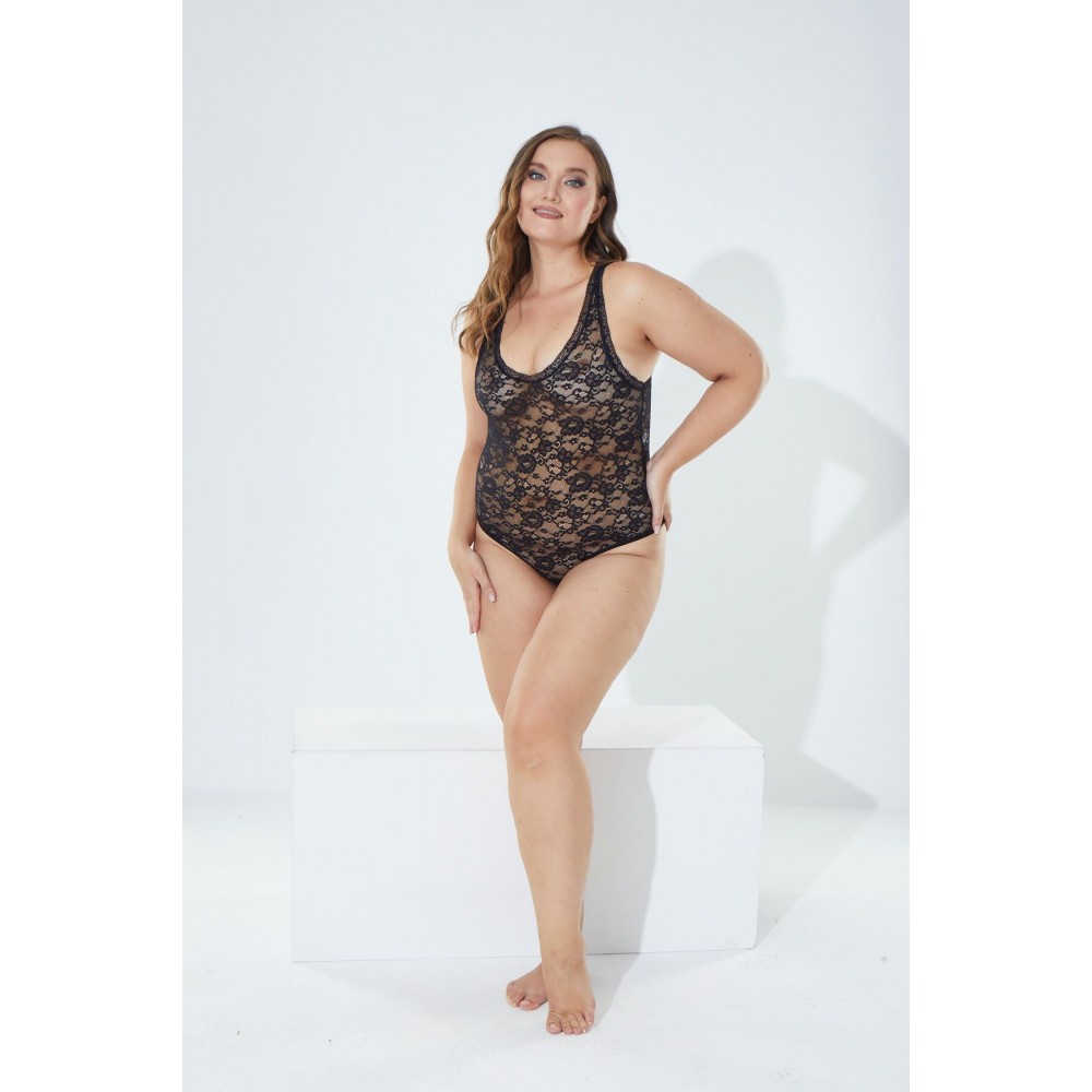 Nuitamore Siyah Lez Dantel Büyük Beden Bodysuit.