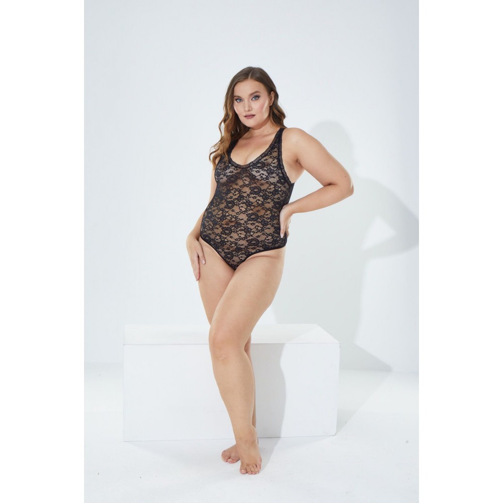 Nuitamore Siyah Lez Dantel Büyük Beden Bodysuit.