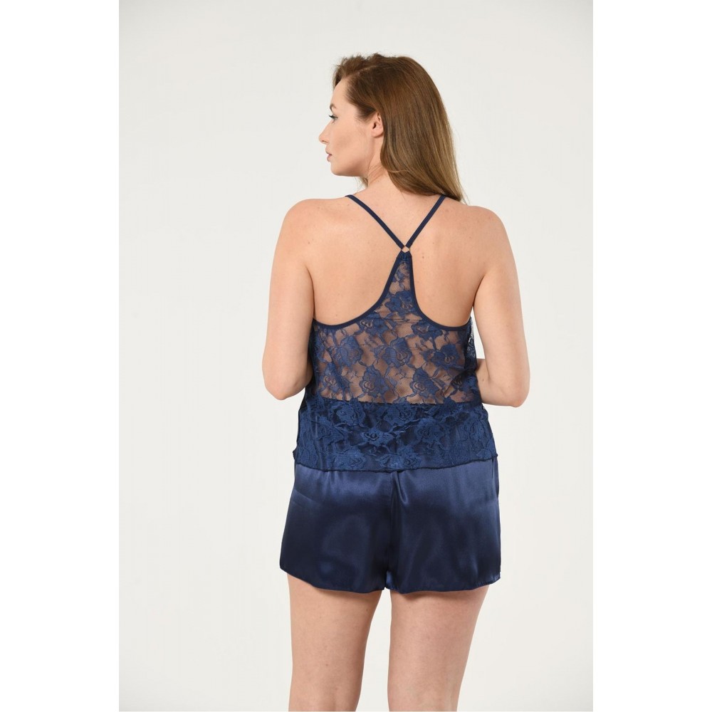 Nuitamore Lacivert Saten-Lez Big Size Şort Pijama Takım
