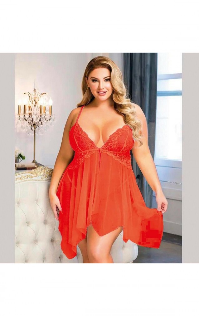 Nuitamore Kırmızı ''Big size" Dantel ve Tül Kumaşlı Gecelik