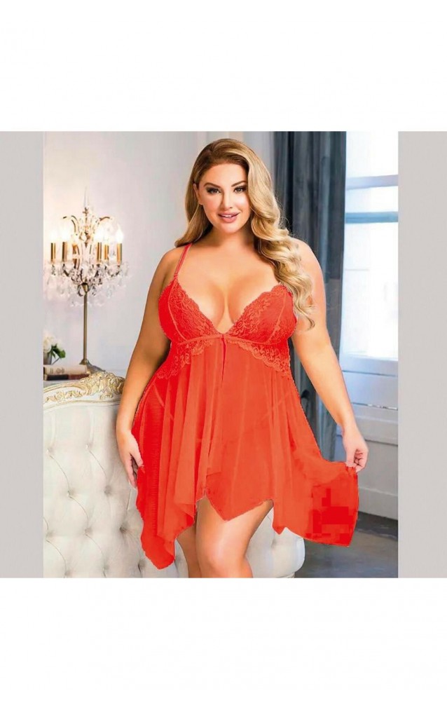 Nuitamore Kırmızı ''Big size" Dantel ve Tül Kumaşlı Gecelik