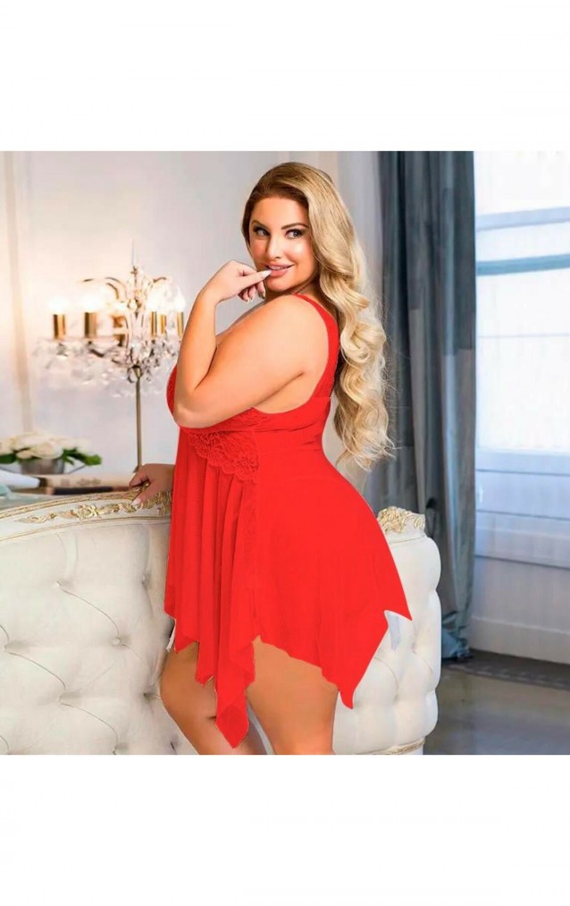 Nuitamore Kırmızı ''Big size" Dantel ve Tül Kumaşlı Gecelik