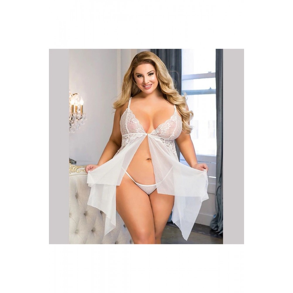 Nuitamore Ekru ''Big size" Dantel ve Tül Kumaşlı Gecelik.