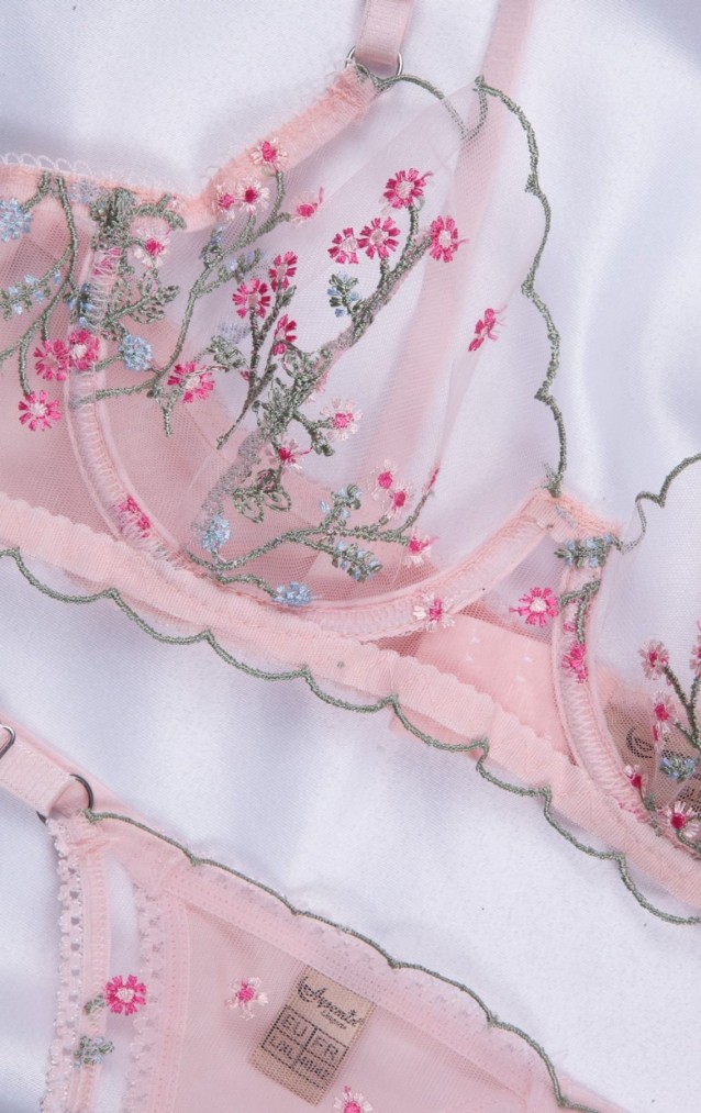Nuitamore Pembe Renkli, Çiçekli Nakış İşlemeli Brode Sütyen Takım