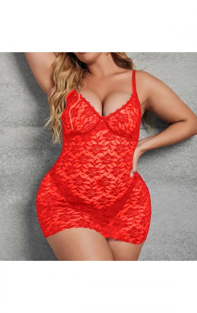 Nuitamore Büyük Beden ( Big Size ) Dantelli Kırmızı Gecelik.
