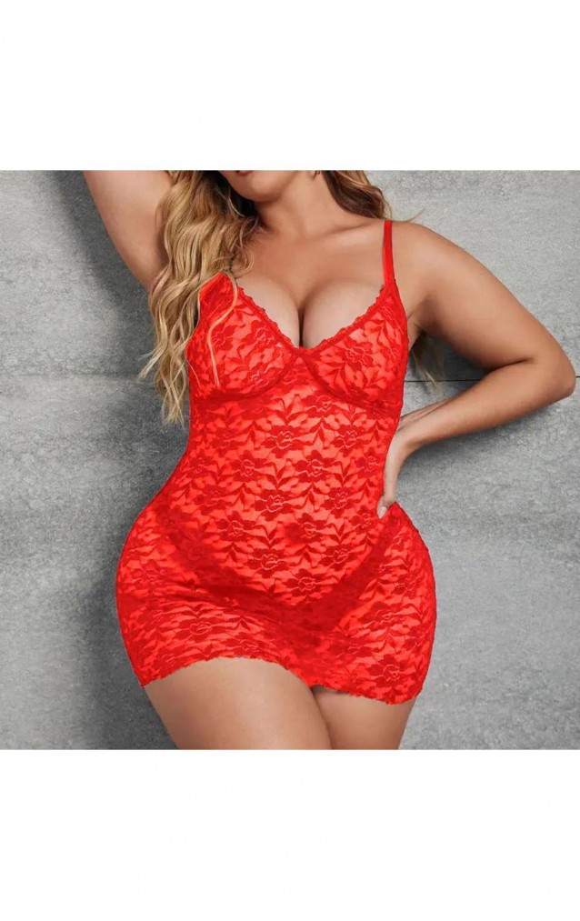 Nuitamore Büyük Beden ( Big Size ) Dantelli Kırmızı Gecelik.