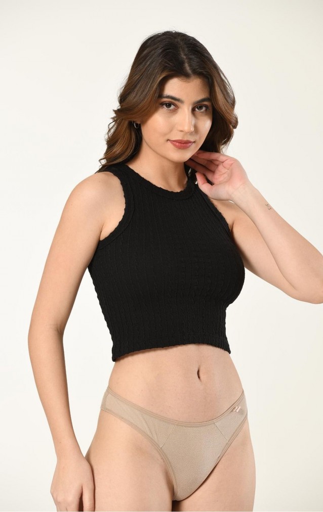 Nuitamore Halter Yaka Örgü Detaylı Crop
