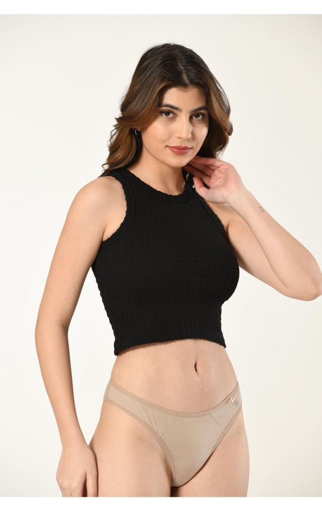 Nuitamore Halter Yaka Örgü Detaylı Crop