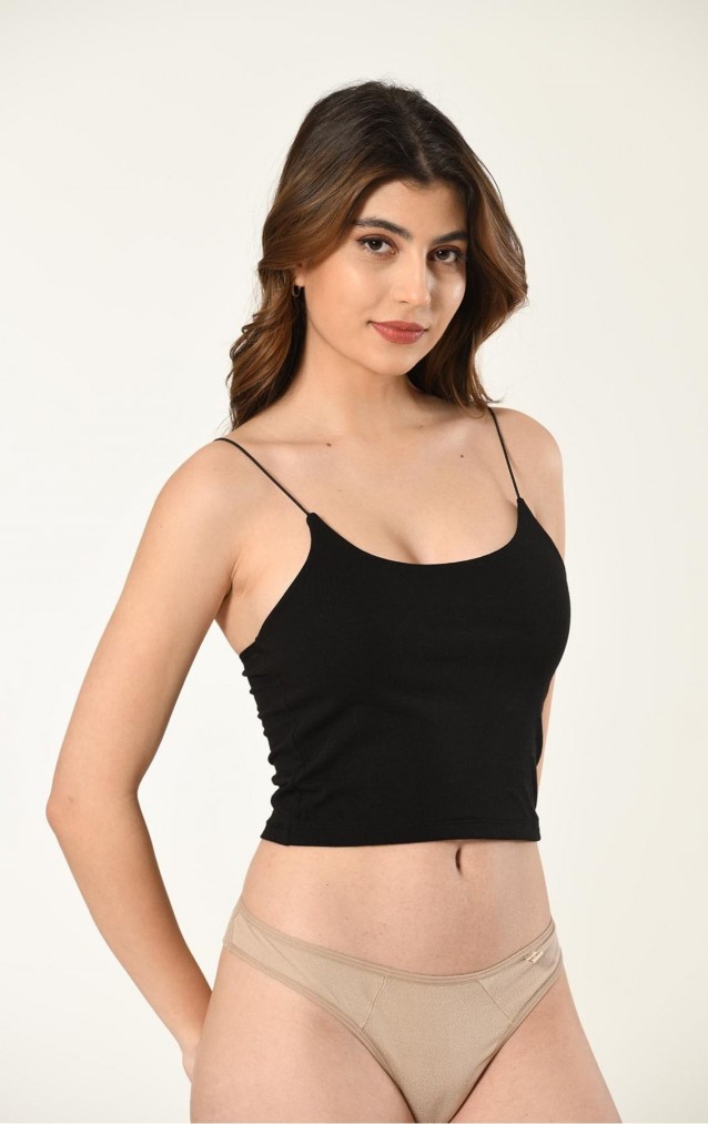 Çift Katlı İp Askılı Crop - %100 Pamuk