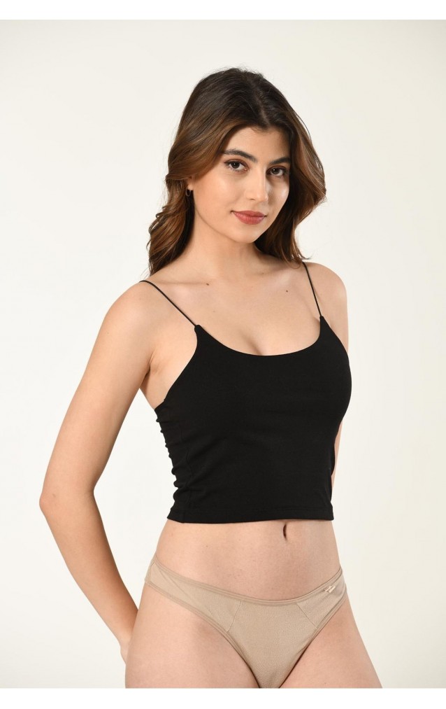 Çift Katlı İp Askılı Crop - %100 Pamuk