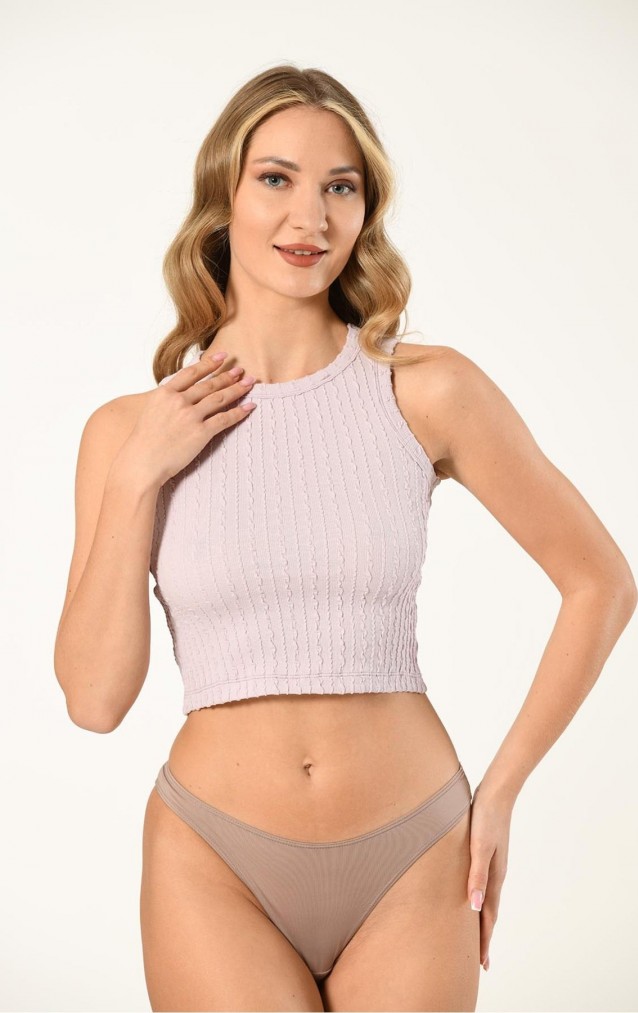 Nuitamore Halter Yaka Örgü Detaylı Crop