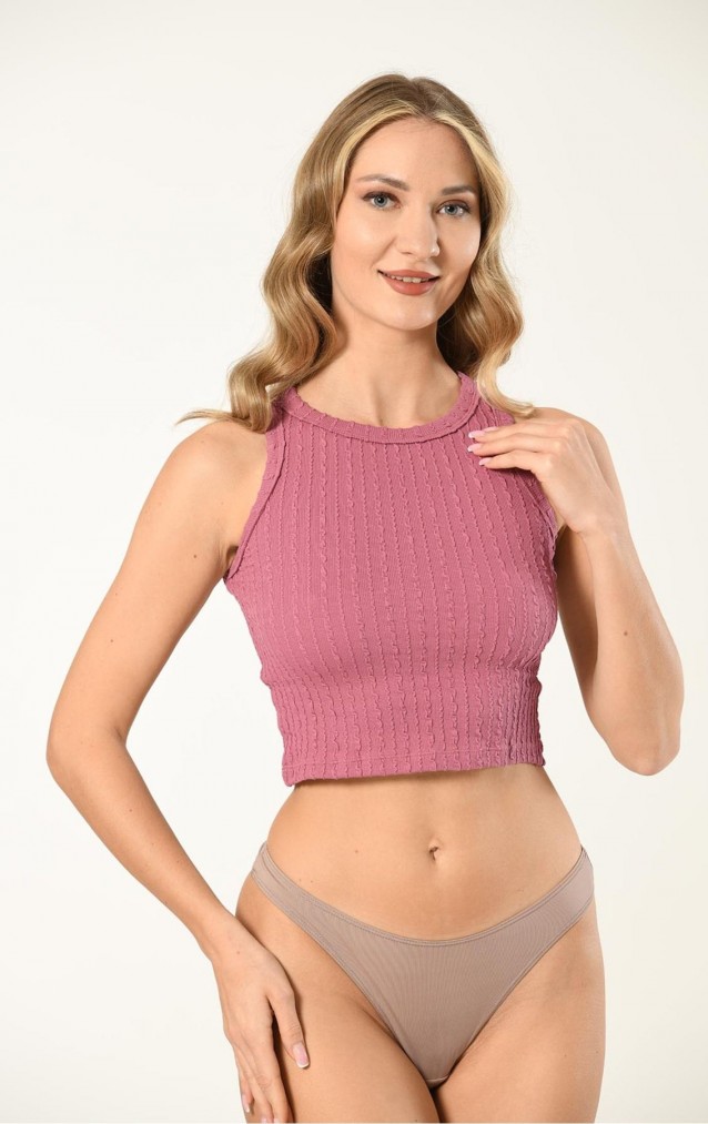 Nuitamore Halter Yaka Örgü Detaylı Crop