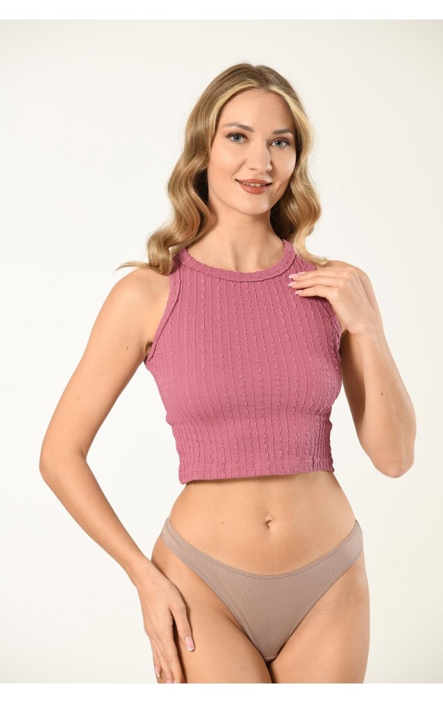 Nuitamore Halter Yaka Örgü Detaylı Crop
