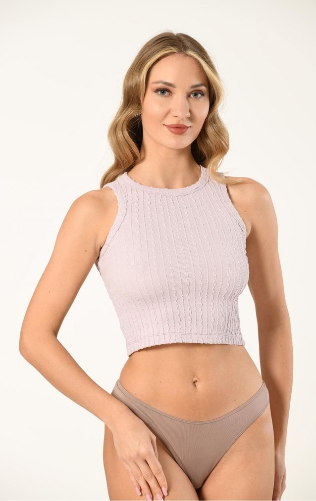 Nuitamore Halter Yaka Örgü Detaylı Crop