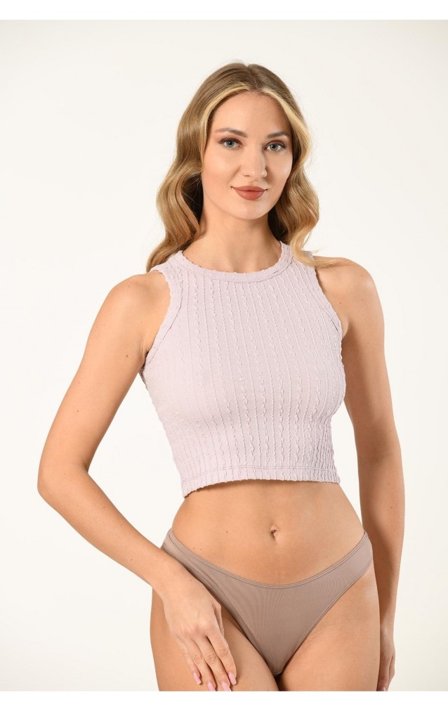 Nuitamore Halter Yaka Örgü Detaylı Crop