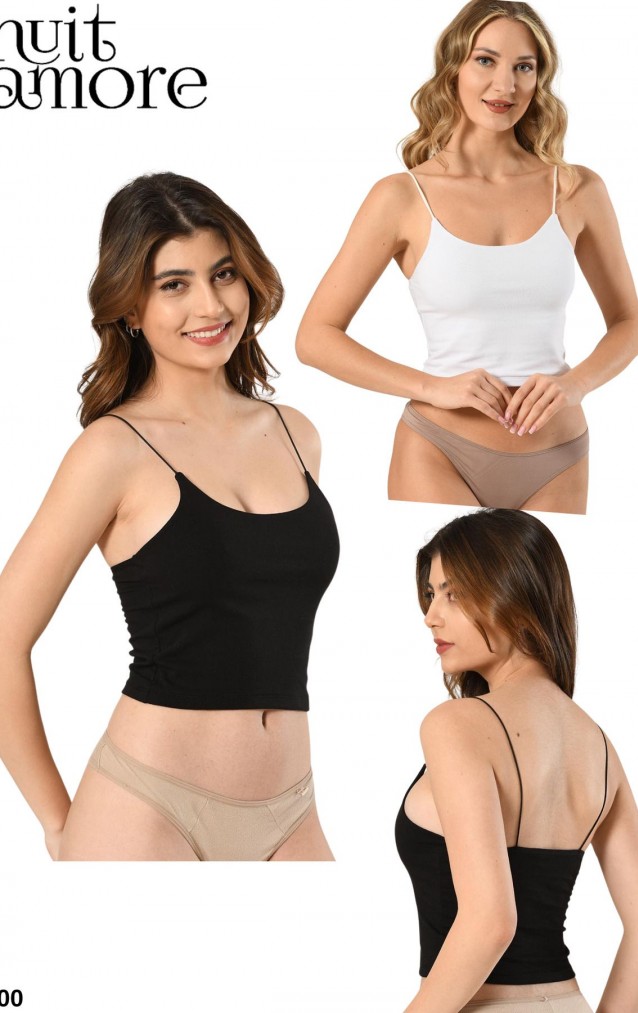 Nuitamore Siyah ve Beyaz İkili Set – İp Askılı Crop Top Astarlı Büstiyer Bluz