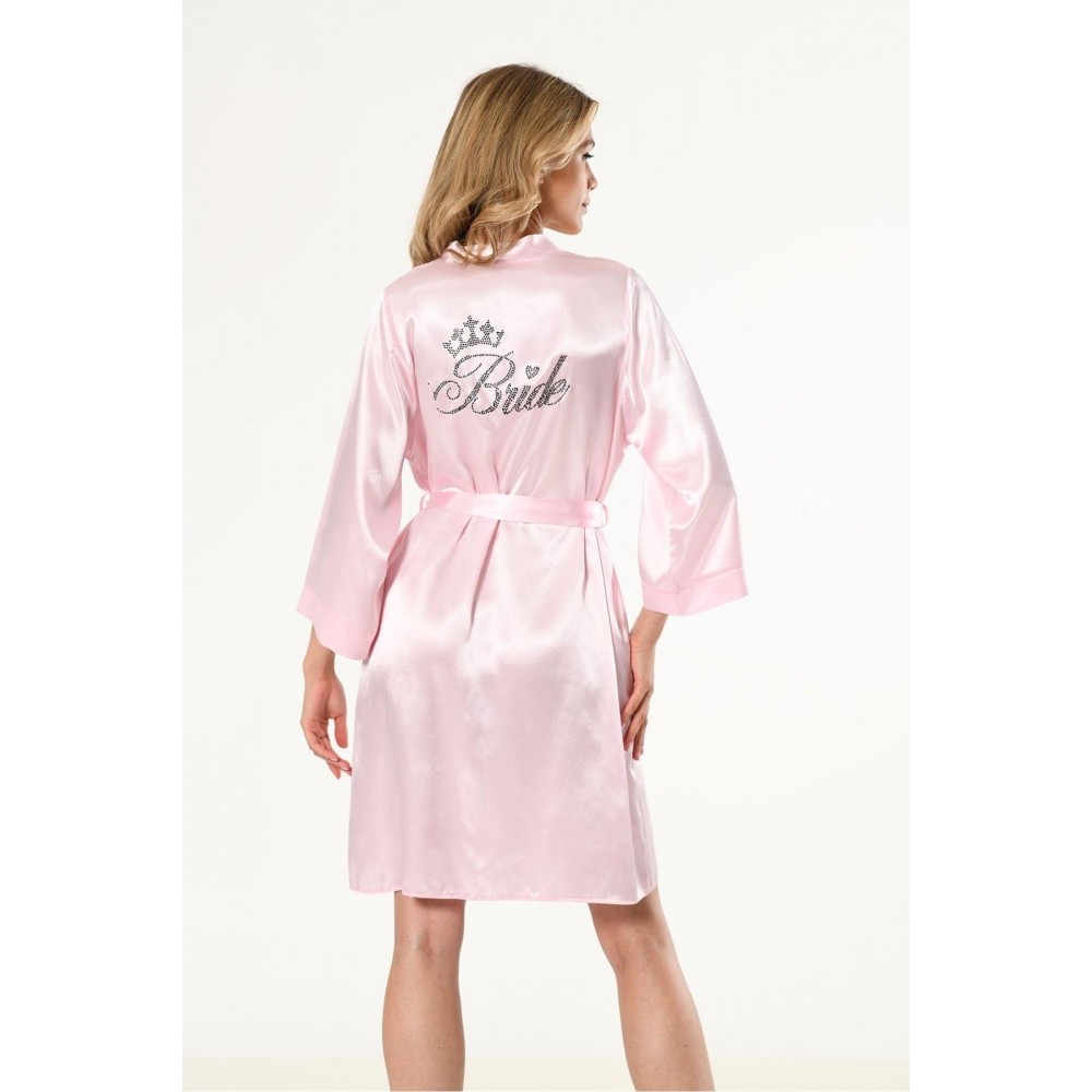 Pembe Kısa Saten Bride Sabahlık