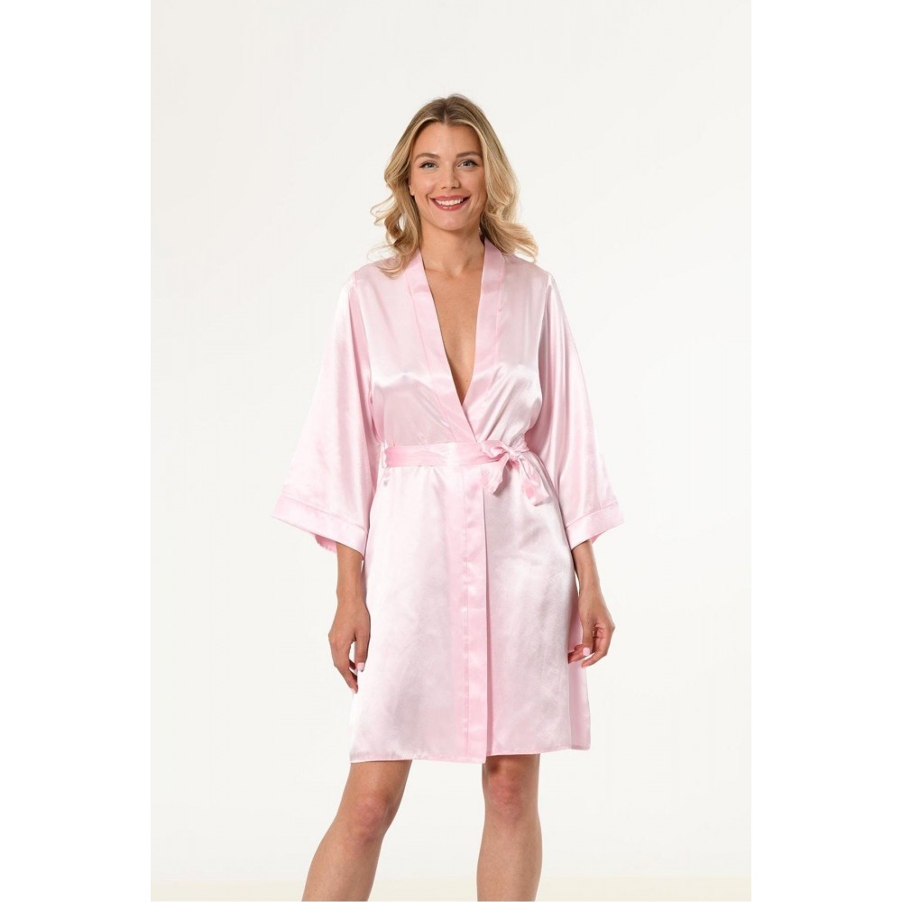 Pembe Kısa Saten Bride Sabahlık