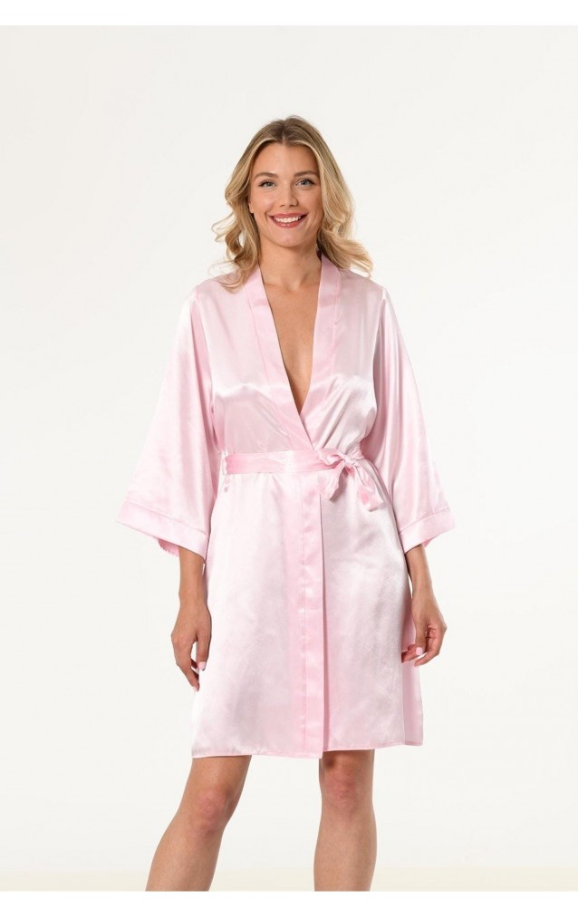 Pembe Kısa Saten Bride Sabahlık