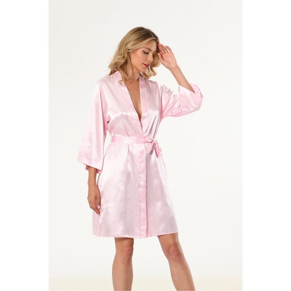 Pembe Kısa Saten Bride Sabahlık