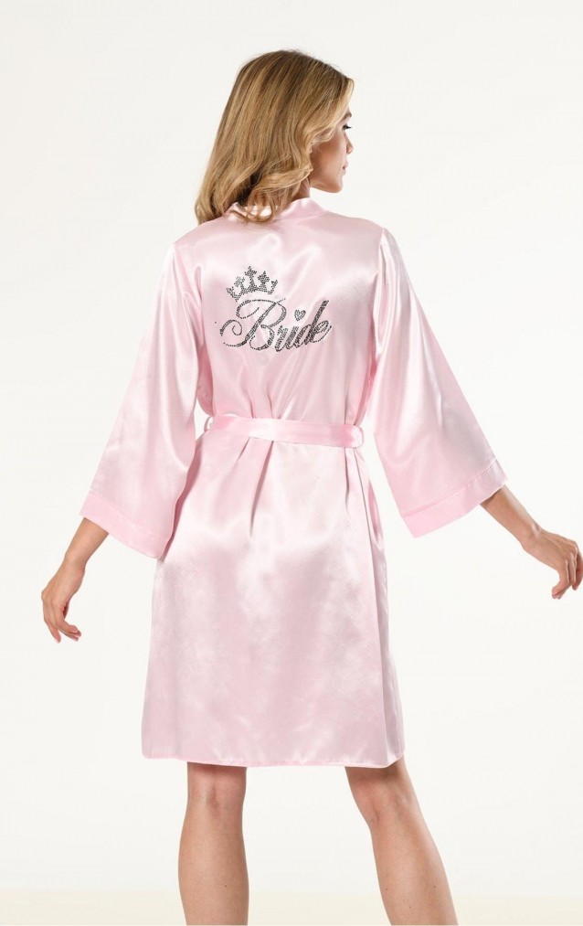 Pembe Kısa Saten Bride Sabahlık