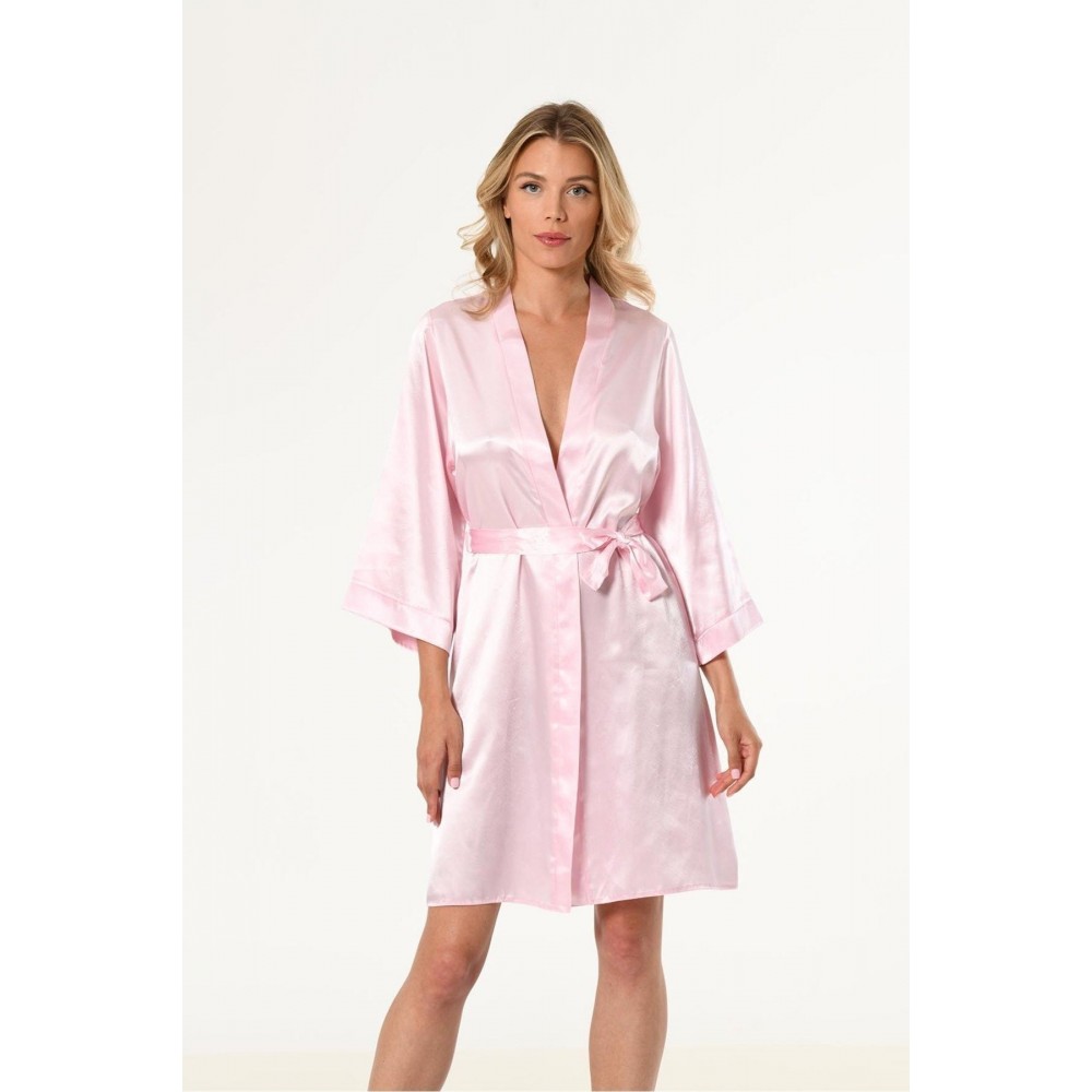 Pembe Kısa Saten Bride Sabahlık