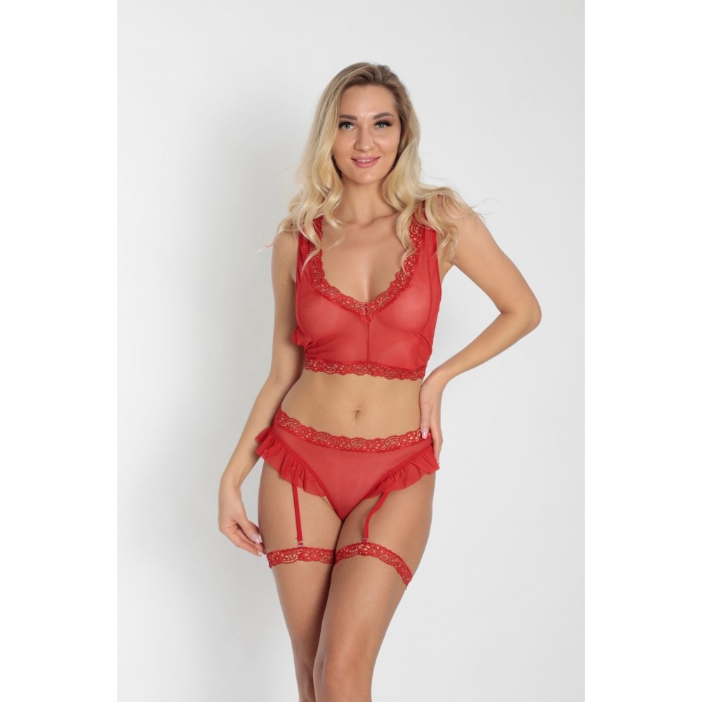 Nuiamore Kırmızı Dantelli Jartiyer Set