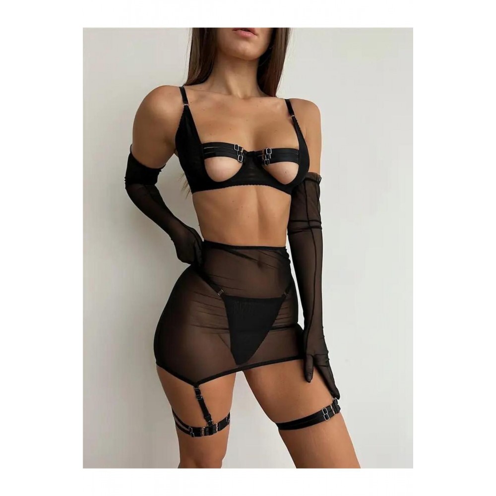 Nuitamore Siyah Lüks Babydoll ve Jartiyer Takım.