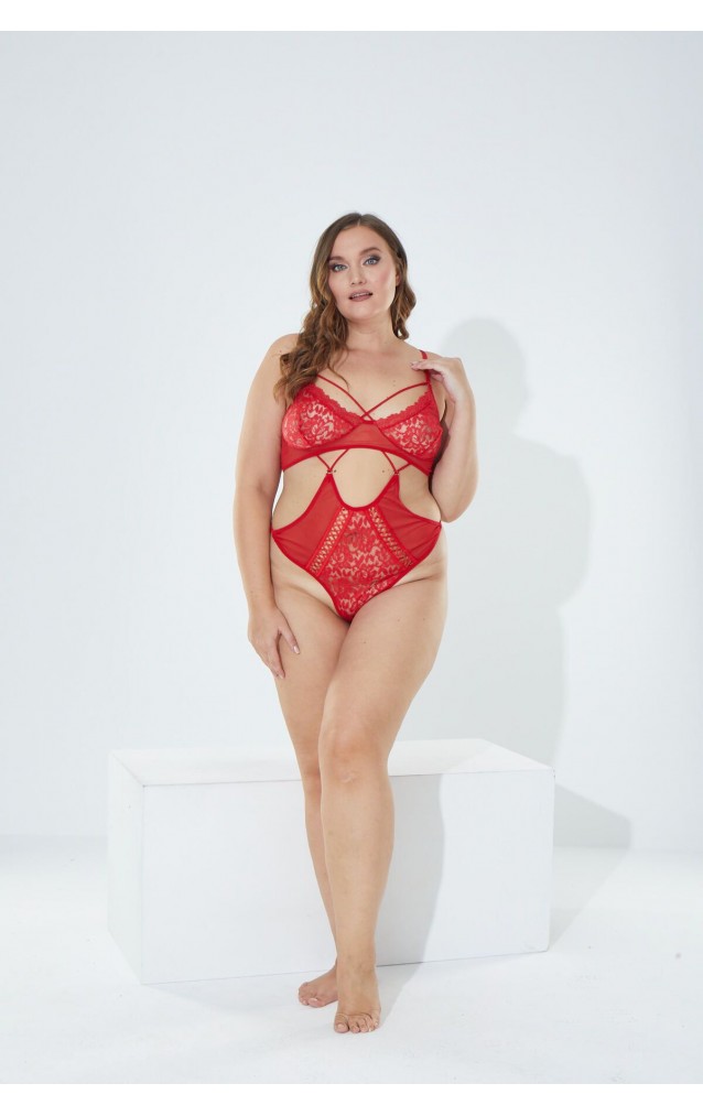 Nuitamore Büyük Beden (Big Size) Kırmızı Lez-Tül Bodysuit.