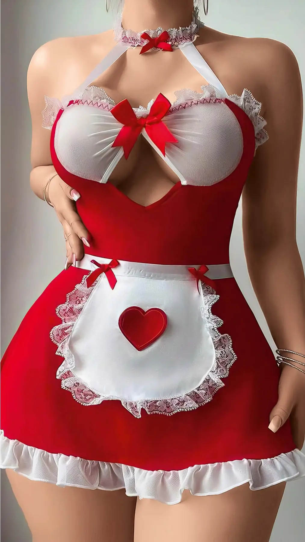 Kalpli Kırmızı Dantelli Yılbaşı Kostüm Elbise – 3 Parça Set